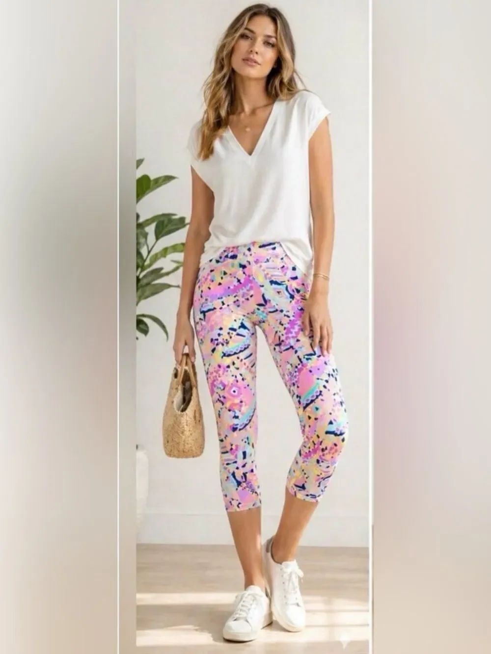 Lilly Pulitzer Luxletic UPF 50+ Weekender Crop Leggings Women's Pink Blue Geo